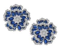 Estate 2.60ct Diamond 14.00ct Sapphire Flower Earrings