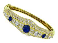 Estate 6.00ct Diamond 3.00ct Sapphire Gold Bangle