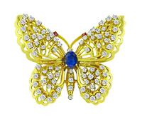 Estate 2.00ct Sapphire 3.00ct Diamond Butterfly Pendant