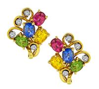 Estate 6.00ct Multi Color Sapphire Diamond Earrings