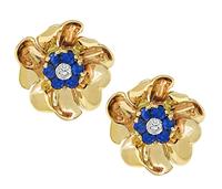 Estate 1.60ct Sapphire Diamond Gold Flower Earrings