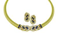 Estate Hennell 4.65ct Diamond 1.75ct Sapphire Gold Necklace and Earrings Set