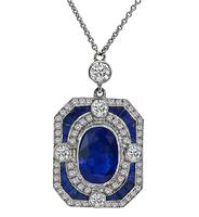 Estate 3.50ct Sapphire 1.20ct Diamond Pendant Necklace