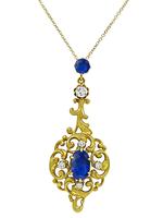 Vintage 3.00ct Sapphire 0.30ct Diamond Pendant Necklace