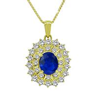 Estate 2.60ct Sapphire 2.38ct Diamond Gold Pendant Necklace