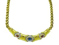 Estate 5.00ct Sapphire 4.00ct Ruby 2.50ct Diamond Gold Necklace