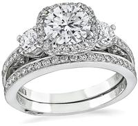 Estate Tacori GIA Certified 1.10ct Diamond Engagement Ring and Wedding Band Set