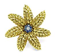 Estate Tiffany & Co Sapphire and Diamond Gold Flower Pin