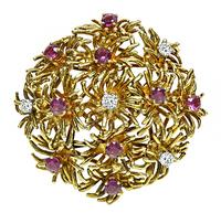 1970s Tiffany & Co 1.00ct Ruby 0.25ct Diamond Gold Pin