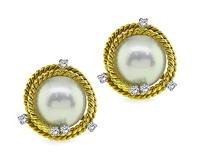 Estate Tiffany & Co Jean Schlumberger Mabe Pearl Diamond Earrings