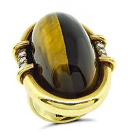 Vintage Tiger's Eye 0.20ct Diamond Gold Ring