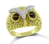 Estate Tiger's Eye Diamond Gold Owl Ring