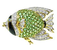 Estate 5.03ct Green Garnet 0.70ct Diamond Onyx Gold Fish Pin