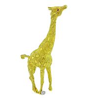 Estate Diamond Yellow Gold Giraffe Pin