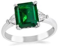 GIA Certified 1.37ct Natural No Oil Emerald Diamond Engagement Ring