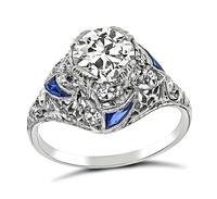 Art Deco 1.12ct Diamond Sapphire Engagement Ring