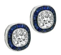 Vintage 1.85ct Diamond 0.80ct Sapphire Stud Earrings