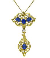 Vintage 6.50ct Sapphire 0.50ct Diamond Gold Pendant Necklace