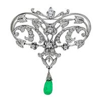 Edwardian 1.25ct Diamond Emerald Pin / Pendant