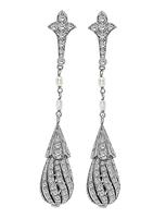 Art Deco 3.00ct Diamond Pearl Drop Earrings