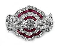 Vintage 2.00ct Diamond 2.00ct Ruby Bow Pin