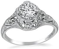 Art Deco GIA Certified 0.71ct Diamond Engagement Ring