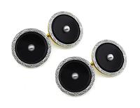 Vintage Onyx Pearl Gold Cufflinks