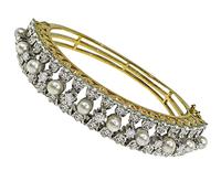 1940s Pearl 1.75ct Diamond Gold Bangle