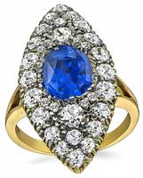 Victorian GIA Certified 3.00ct Natural Sapphire 2.00ct Diamond Engagement Ring