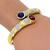 3.50ct Cabochon Ruby & 3.50ct Cabochon Sapphire 1.50ct Round Cut Diamond 14k Yellow Gold  Bangle Bracelet