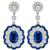 Art Deco Style 4.97ct Oval Cut Center And 2.48ct French Faceted Sapphire 3.52ct Round Cut Diamond 18k White Gold Drop Earrings 