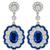 Art Deco Style 4.97ct Oval Cut Center And 2.48ct French Faceted Sapphire 3.52ct Round Cut Diamond 18k White Gold Drop Earrings 