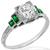 Antique GIA Diamond Emerald Gold Engagement Ring