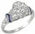 vintage 1.06ct diamond sapphire platinum engagement ring 3/4 view photo