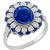 Art Deco Style 1.56ct Oval Cut Center Sapphire & 0.35ct Faceted Cut Sapphire 0.42ct Round Cut Diamond 18k White Gold Ring   