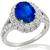 Art Deco Style 2.72ct Oval Cut Ceylon Sapphire & 1.43ct Round Cut Diamond 18k White Gold Engagement Ring 