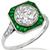 Estate Art Deco Style 2.28ct Old European Brilliant Diamond  Emerald 18k White Gold Engagement Ring 