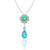 Edwardian Style 11.00ct Cabochon Fire Green Oval & Fire Blue Pear Shape Opal 0.90ct Round Diamond 18k White Gold Pendant