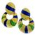 Estate Green & Blue Enamel  18k Yellow Gold Doorknocker Earrings