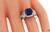 Cushion Cut Ceylon Sapphire Half Moon and Round Cut Diamond Platinum Engagement Ring