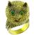 Estate Round Cut Emerald 14k Yellow Gold Enamel Cat Ring