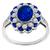 Art Deco Style 2.08ct Oval Cut Center Sapphire & 0.39ct Faceted Cut Sapphire 0.33ct Round Cut Diamond 18k White Gold Ring 