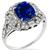 Art Deco Style 2.55ct Cushion Cut Center Sapphire 0.52ct Round And Baguette Cut Diamond 18k White Gold Ring