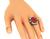 Art Deco Cabochon Coral Round Cut Diamond Onyx Platinum Ring