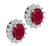 Oval Cut Ruby Round Cut Diamond 14k White Gold Stud Earrings