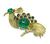 Cabochon Colombian Emerald Round Cut Sapphire 18k Yellow Gold Bird Pin by Spritzer & Fuhrmann