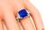 French Faceted Square Cut Sapphire 1.03ct and 1.04ct Trilliant Cut Diamond Platinum Engagement Ring