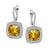 Checkerboard Citrine Round Cut Diamond 14k White Gold Earrings