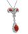 Cabochon Coral Round Cut Diamond 18k White Gold Pendant Necklace