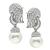 Round and Baguette Cut Diamond Pearl 18k White Gold Earrings